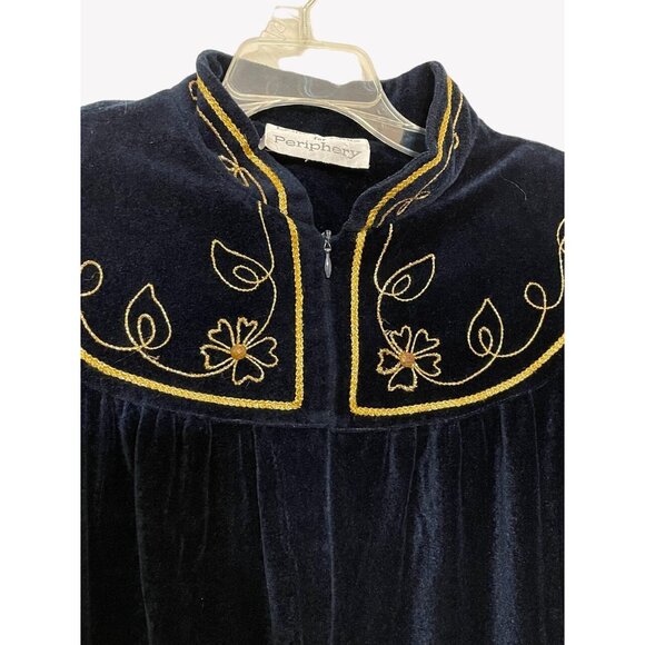 Vintage Periphery Blue Velour Gold Embroidered Zip Robe Size Medium - Picture 4 of 8